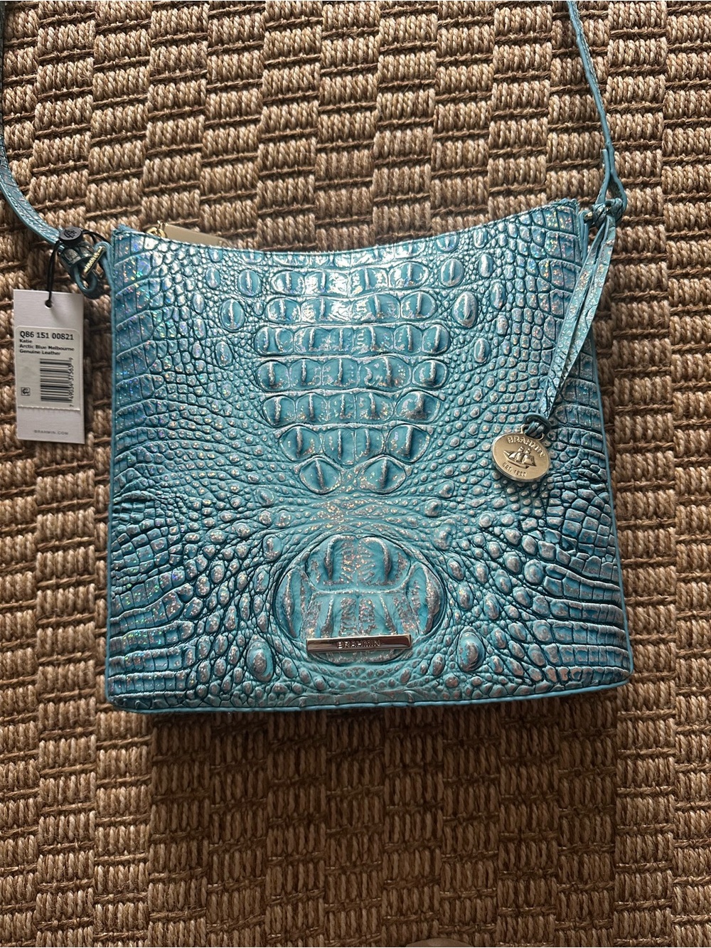 Brahmin Turquoise Embossed Croc Leather Crossbody